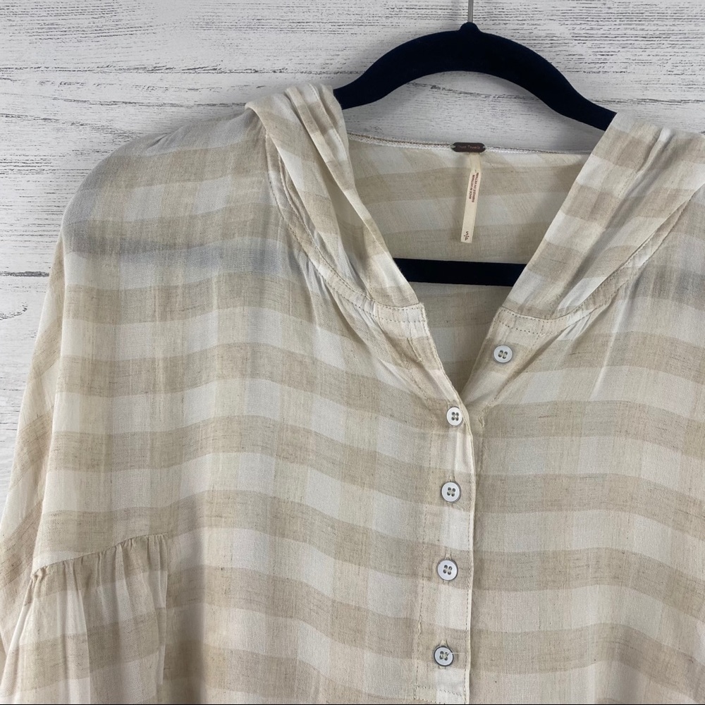 Free People Tan and White Striped Raw Hem Blouse - Picture 5 of 9